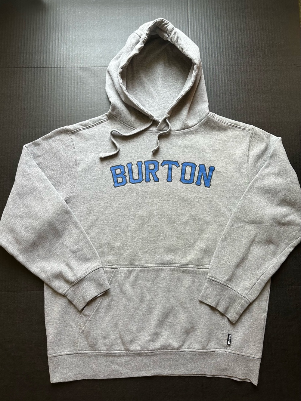 Vintage Burton Gray Pullover Hoodie with Blue Logo
